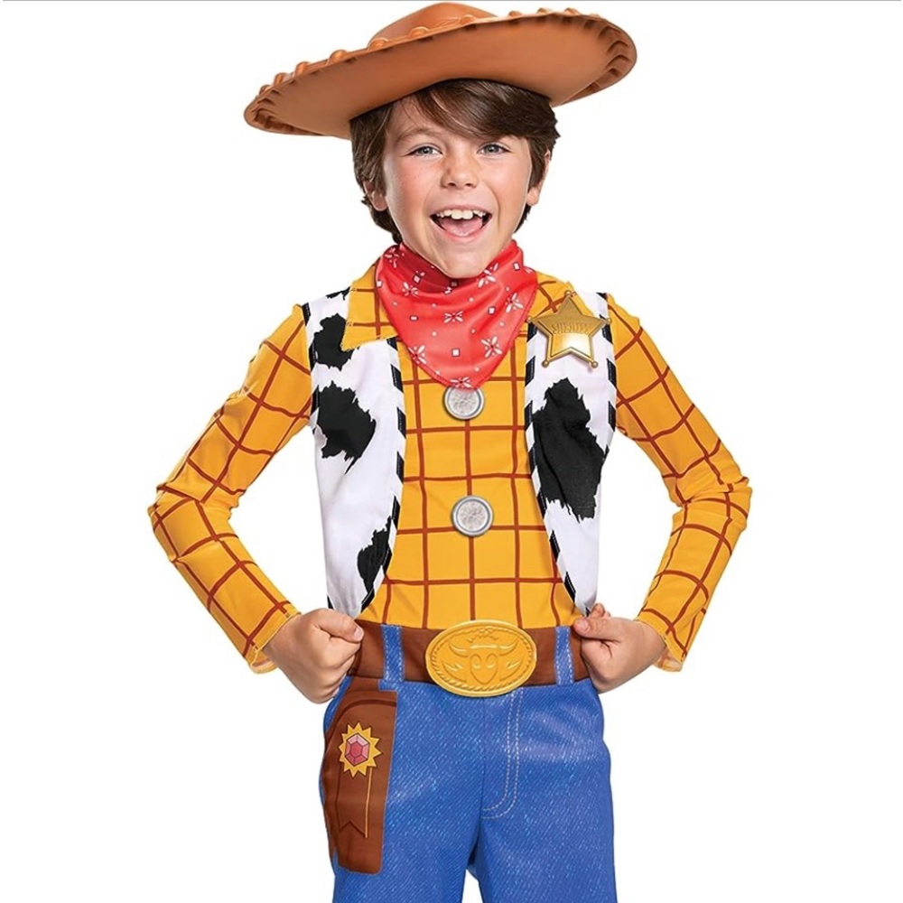 Disney Woody Cowboy Sheriff Kids Costume - Yellow, Blue, Brown